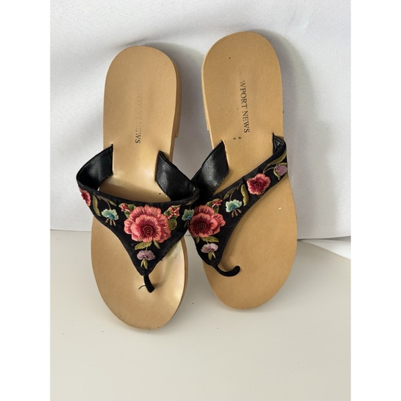 Newport News Women's Black Floral Sandals Size 8-8.5 - Picture 1 of 3
